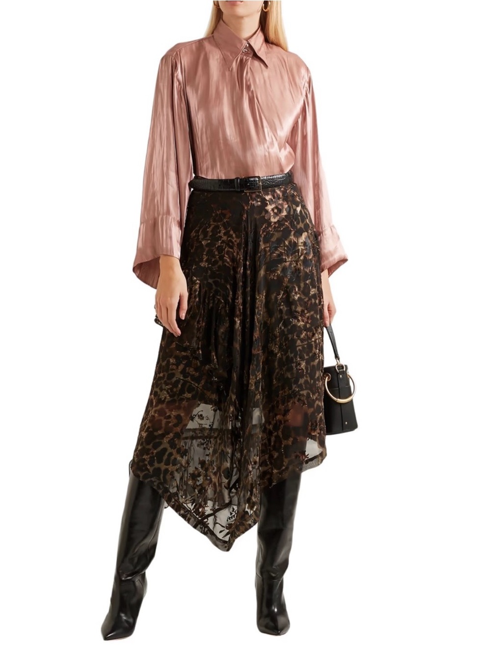 ETRO Italy Shimmering Rosy Peach Wrap Blouse Bell Sleeve 8 Boho Chic QuietLuxury